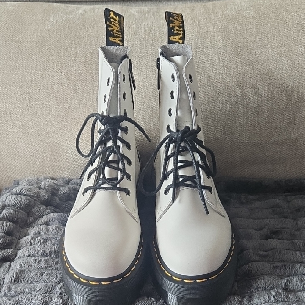 Dr. Martens White Combat Boots with Black Laces